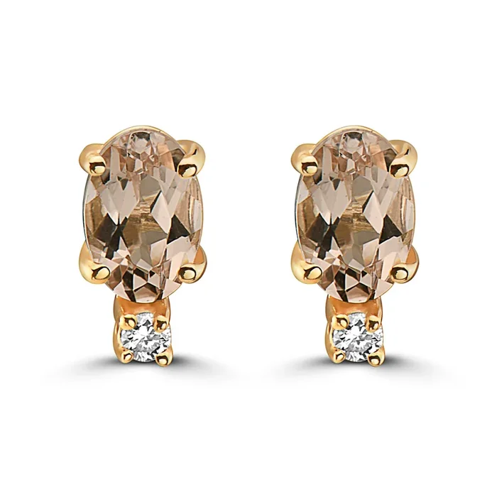 5/8 cts Pink Morganite and Diamond Earrings in 14K Yellow Gold by Birthstone