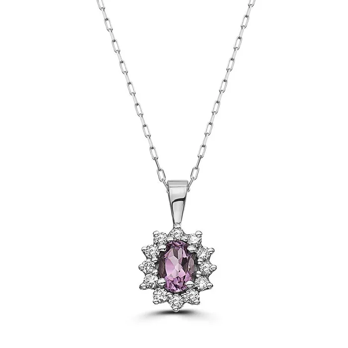 5/8 cts Purple Amethyst and Diamond Necklace in 14K White Gold by Birthstone