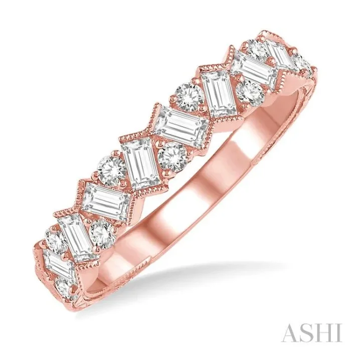 5/8 Ctw Zigzag Baguette and Round Cut Diamond Band in 14K Rose Gold