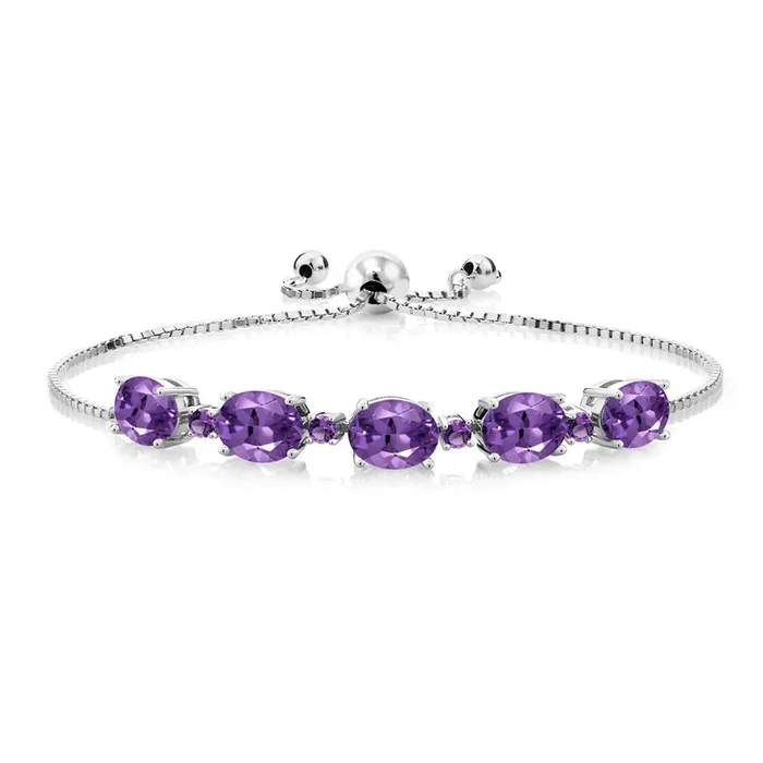 5.99 Ct Oval Purple Amethyst 925 Sterling Silver Bracelet For Women