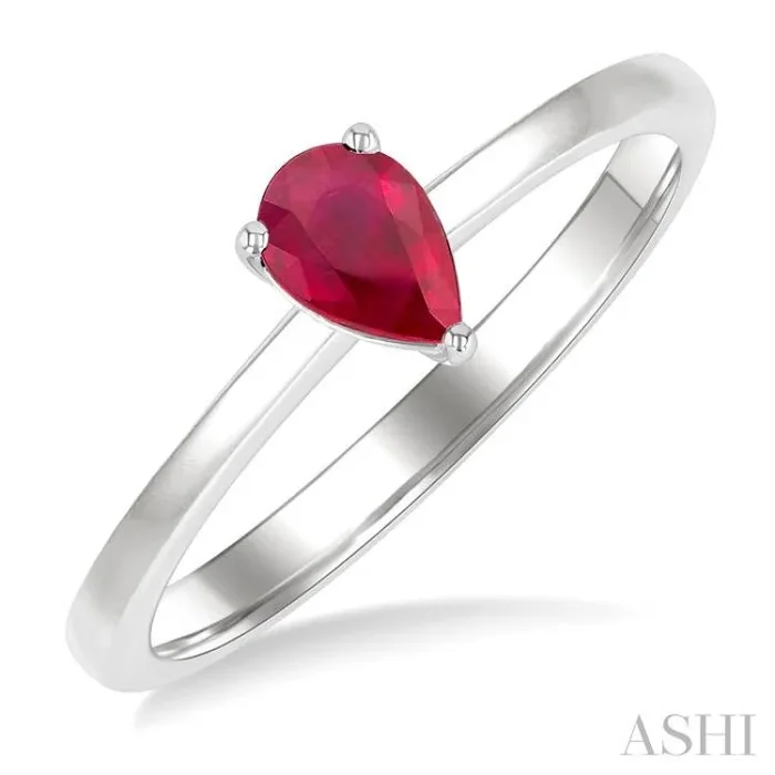 6×4 MM Pear Shape Ruby Precious Solitaire Ring in 14K White Gold