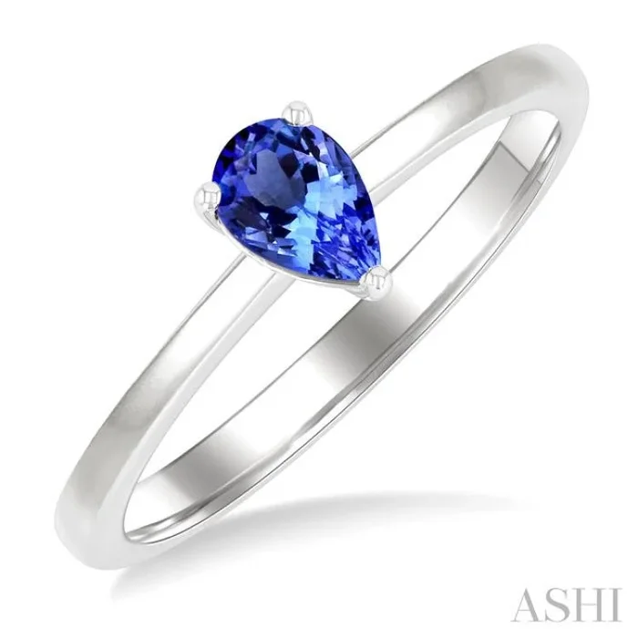 6×4 MM Pear Shape Tanzanite Precious Solitaire Ring in 14K White Gold