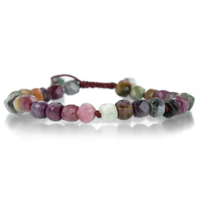 6mm Faceted Multicolor Tourmaline Cube Bracelet