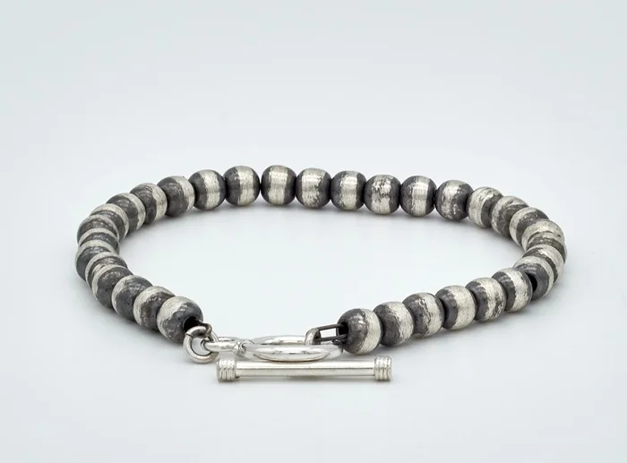 6MM Oxidized Sterling Silver Beaded Bracelet