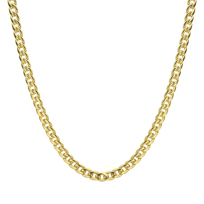 7.4mm 18K Gold IP Titanium Curb Chain Necklace
