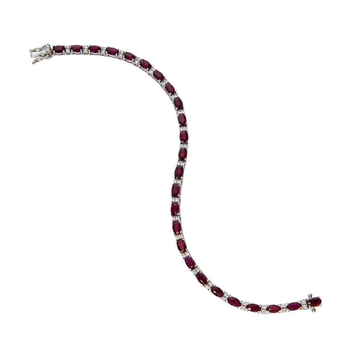 7.5ctw Oval Ruby & Diamond 14K White Gold Tennis Bracelet