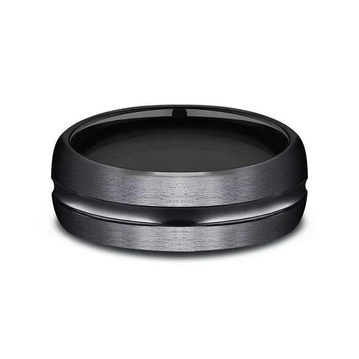 7.5mm Black Titanium Satin Finish Center Groove Wedding Band