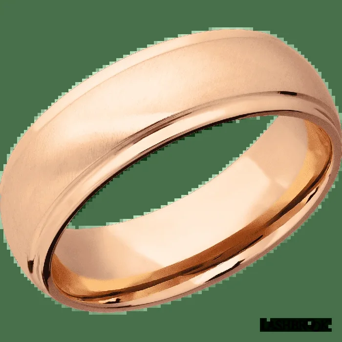 7 mm wide Domed Stepped Down Edges 14K Rose Gold band