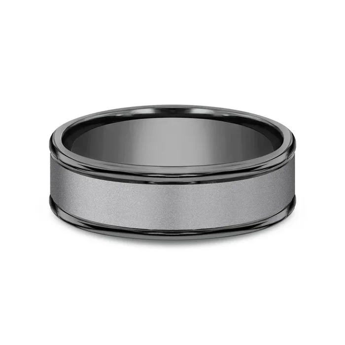 7mm Dark Tantalum Sandblast Finish Round Edge Wedding Band