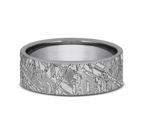 7mm Grey Tantalum Faux Meteorite Finish Wedding Band