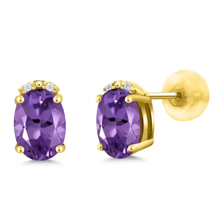 7X5MM Oval Gemstone Birthstone and White Diamond Earrings | Solid 10K Gold Earrings For Women | Fine Jewelry Gifts for Her Mom Women Wife