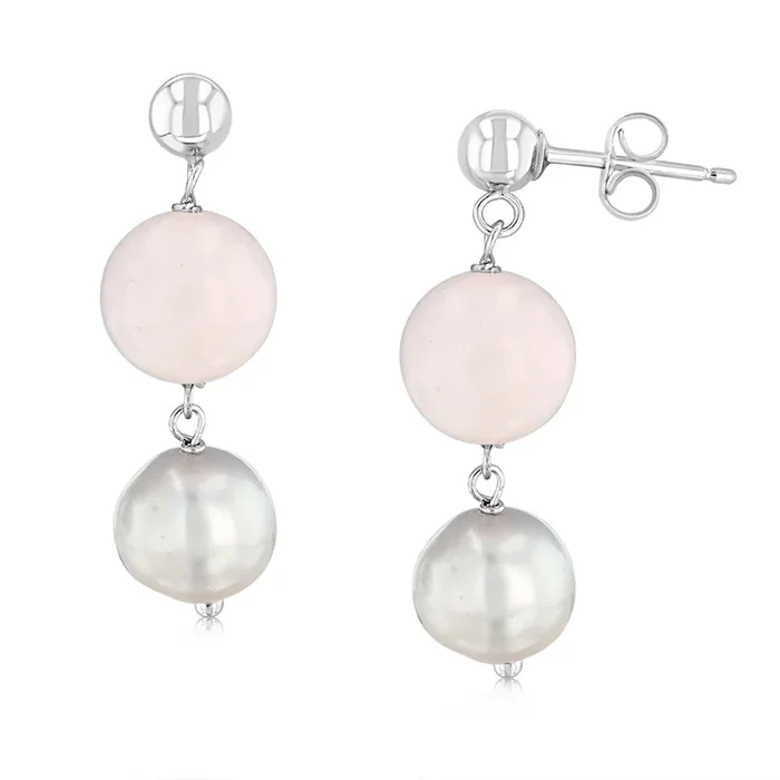 8-9mm Fresh Water Grey Pearl Drop Earrings in Sterling Silver