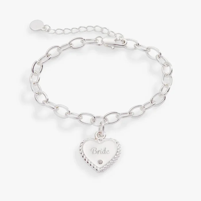 ‘Bride’ Heart Charm Bracelet, Adjustable