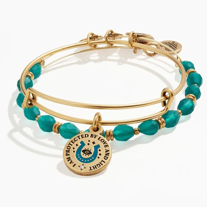 ‘I am Protected by Love and Light’ Charm Bangles, Set of 2