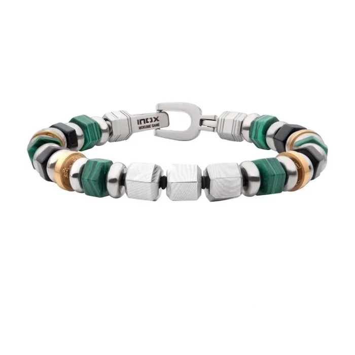 ‘JIN’ Compassion 8mm Mokume Gane, Malachite And Onyx Beads Bushido Virtue Bracelet