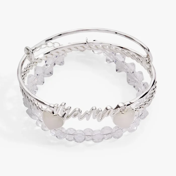 ‘Mama’ Silver Beaded Bangle Set of 3
