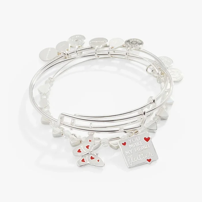 ‘You Make My Heart Flutter’ Charm Bangle, Set of 3