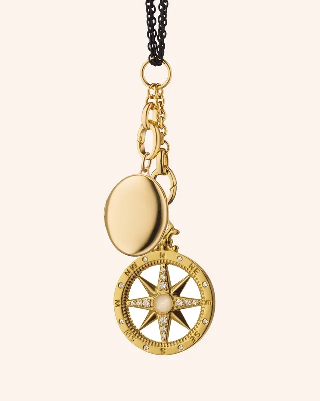 “Adventure” Global Compass and Oval Locket Charm Necklace