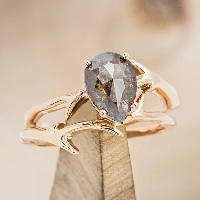 “ARTEMIS” – ENGAGEMENT RING WITH ANTLER-STYLE STACKING BAND – MOUNTING ONLY – SELECT YOUR OWN STONE
