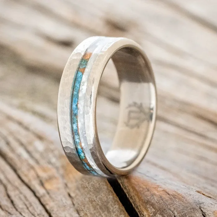“CASTOR” – PATINA COPPER & DIAMOND DUST WEDDING RING WITH A HAMMERED FINISH