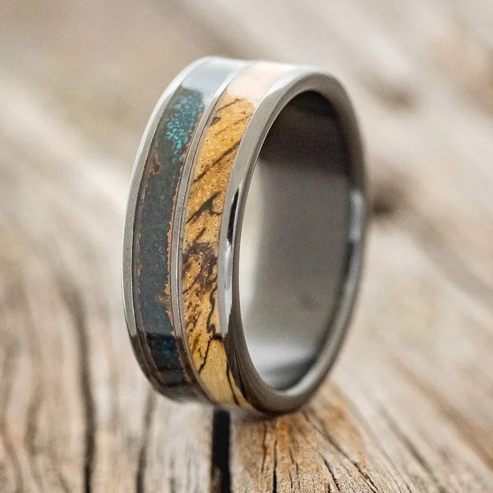 “DYAD” – SPALTED MAPLE WOOD & PATINA COPPER WEDDING BAND
