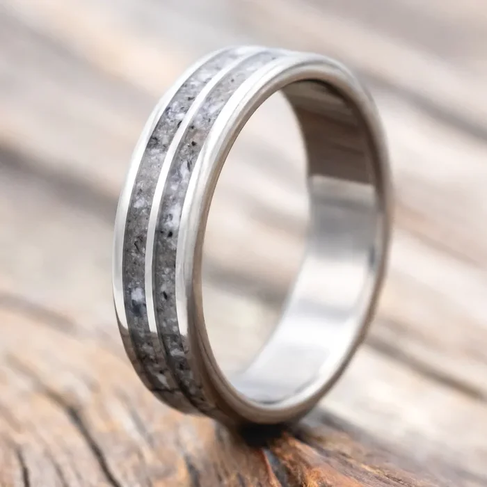 “DYAD” – WEDDING BAND WITH CRUSHED MOONSTONE INLAYS