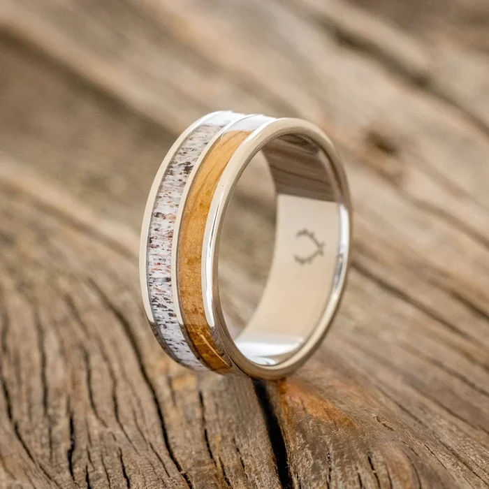 “DYAD” – WHISKEY BARREL OAK & ANTLER WEDDING BAND