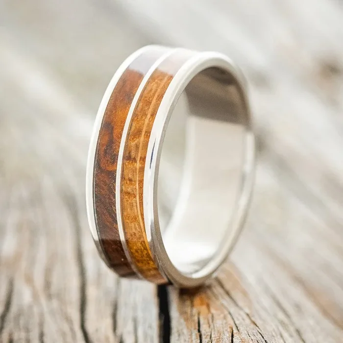 “DYAD” – WHISKEY BARREL OAK & IRONWOOD WEDDING BAND