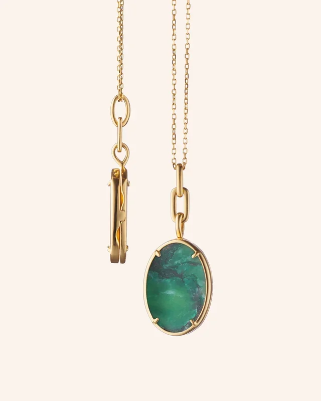 “Elle” Aventurine Stone Slim Locket Necklace