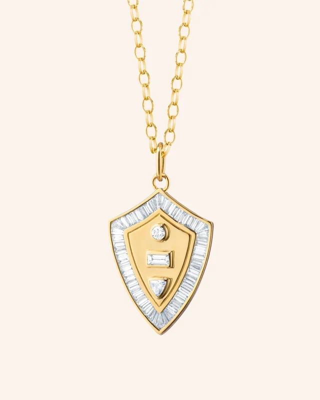 “Fearless” Shield 18K Gold Necklace with Hand Cut Diamonds
