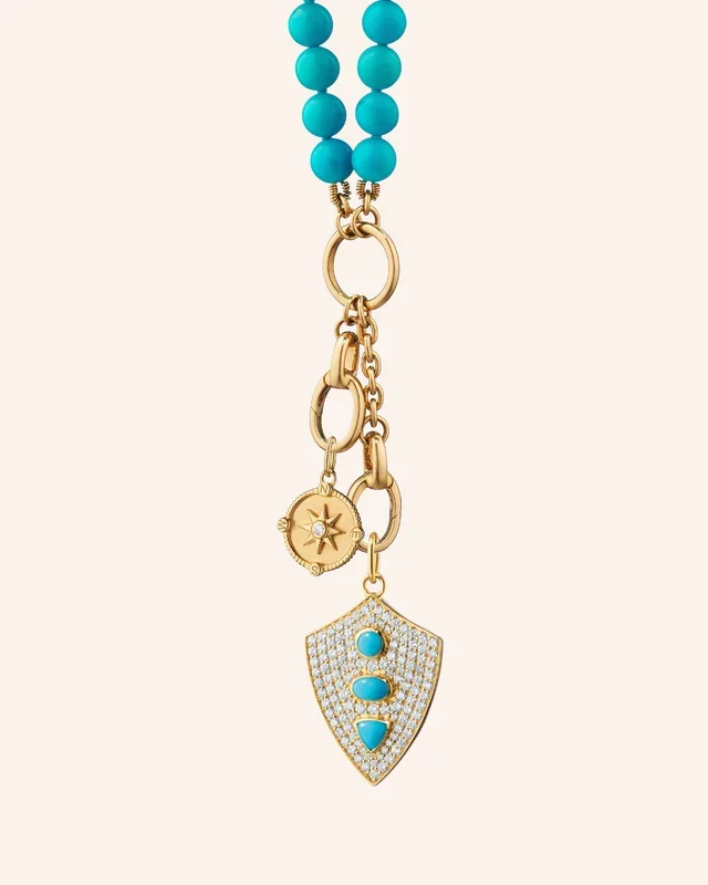 “Fearless” Shield and Mini “Adventure” Compass Necklace