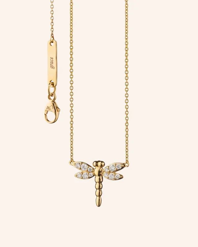 “Grace” Critter Dragonfly 18K Gold Necklace with Diamonds
