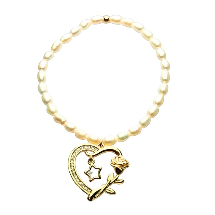 “HEART ROSE + STAR” Pearls w/ Gold Filled beaded Bracelets