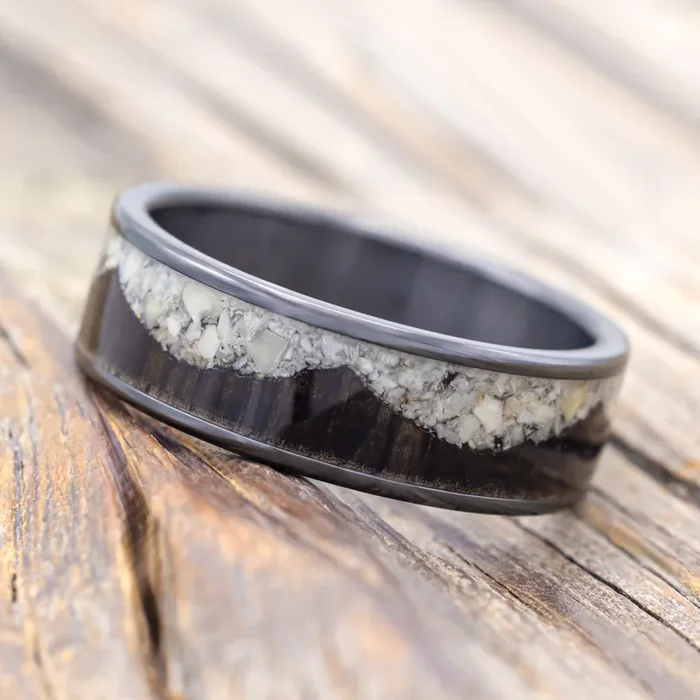 “HELIOS” – AFRICAN BLACK WOOD & ELK IVORY WEDDING BAND