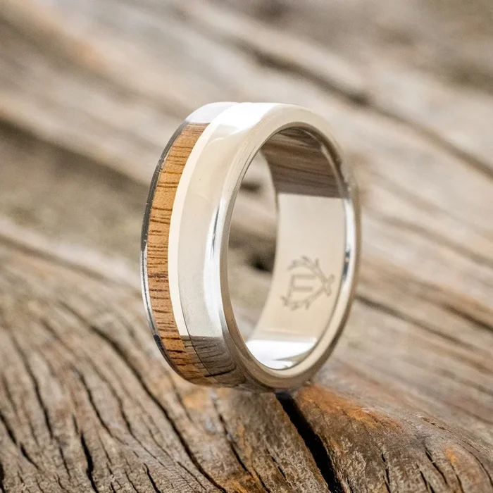 “LEDGER” – BLACK WALNUT WOOD & 14K GOLD INLAY WEDDING BAND
