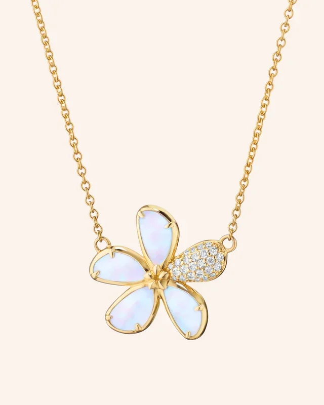 “Love” Flower 18K Gold Necklace with Mother of Pearl and Diamonds