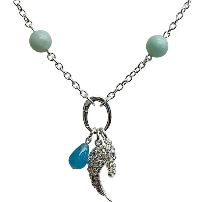 “One Of A Kind” Angel Number 3 Amazonite Open Ring Charm Necklace -“DIVINE CREATIVE GUIDANCE” (Sterling Silvertone)