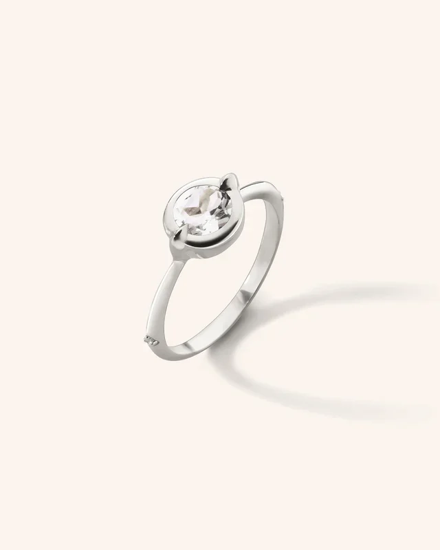 “Points North” Round Rock Crystal Ring with White Sapphires