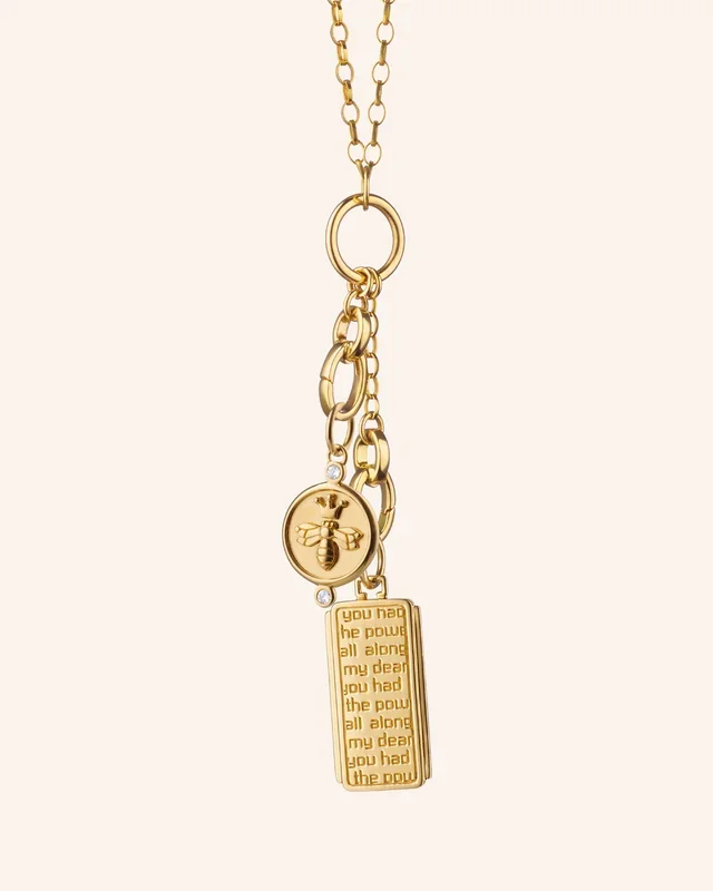 “Queen Bee” and “Dorothy” 18K Gold Medallion Charm Necklace