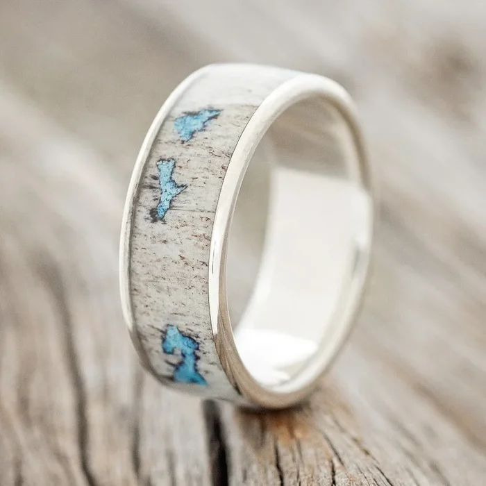 “RAINIER” – ANTLER & TURQUOISE WEDDING BAND