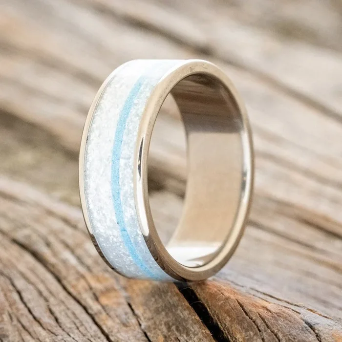 “RAINIER” – DIAMOND DUST & TURQUOISE WEDDING BAND