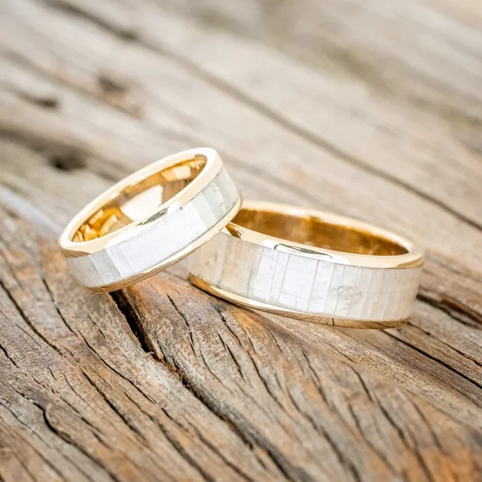 “RAINIER” – MATCHING SET OF MOTHER OF PEARL WEDDING BANDS