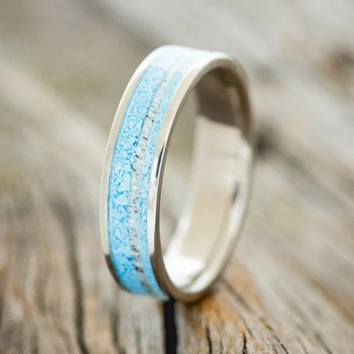 “RAINIER” – TURQUOISE & OFFSET ANTLER WEDDING BAND
