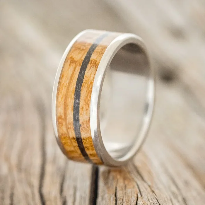 “RAINIER” – WHISKEY BARREL & OFFSET CHARRED WHISKEY BARREL WEDDING BAND