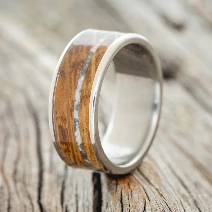 “RAINIER” – WHISKEY BARREL & OFFSET GRANITE WEDDING BAND