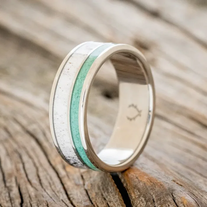“RAPTOR” – ANTLER & MALACHITE WEDDING BAND