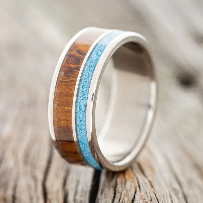 “RAPTOR” – REDWOOD & TURQUOISE WEDDING BAND