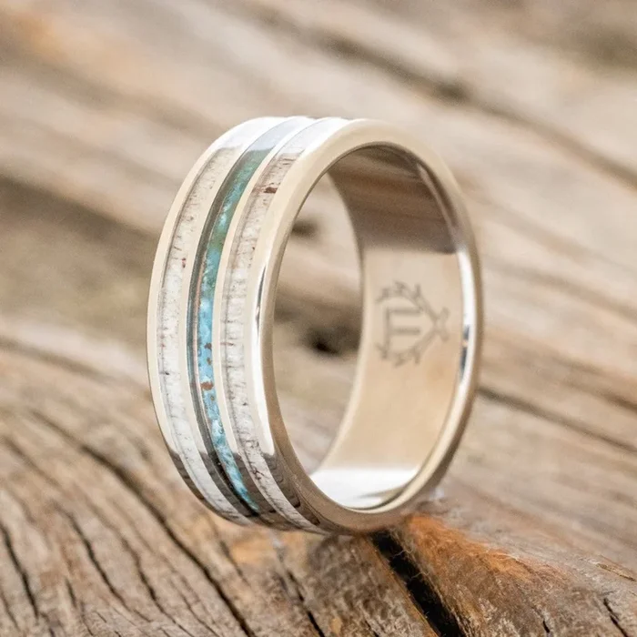 “RIO” – ANTLER & PATINA COPPER INLAYS WEDDING BAND
