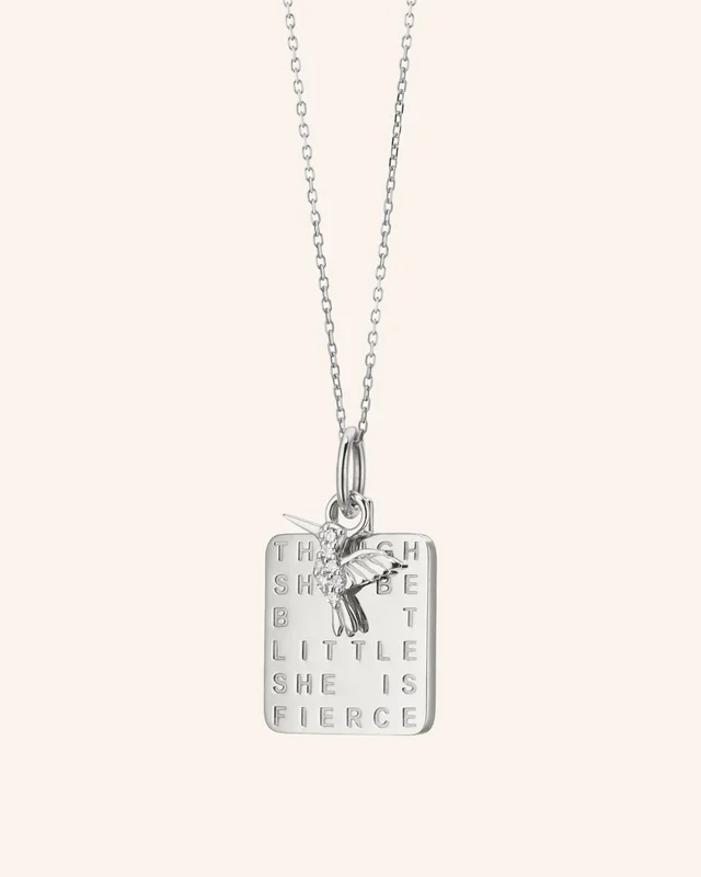 “She is Fierce” Sterling Silver Necklace with Sapphire