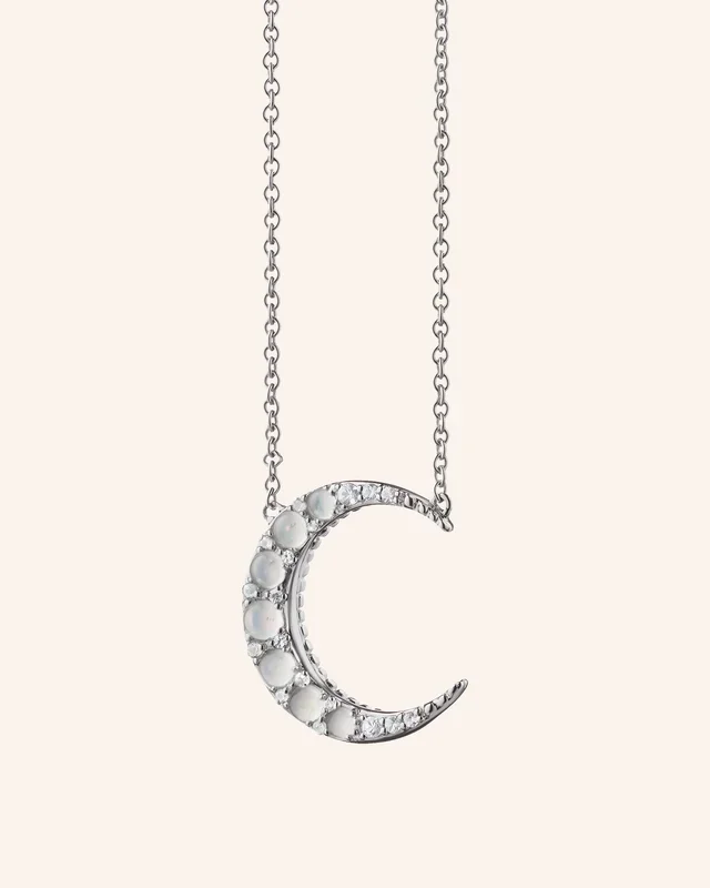 “Sun, Moon, and Stars” Crescent Moon Necklace with Cabochons and Sapphires